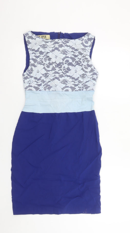 Vesper Women's Blue Lace Panel Bodycon Dress Size 12