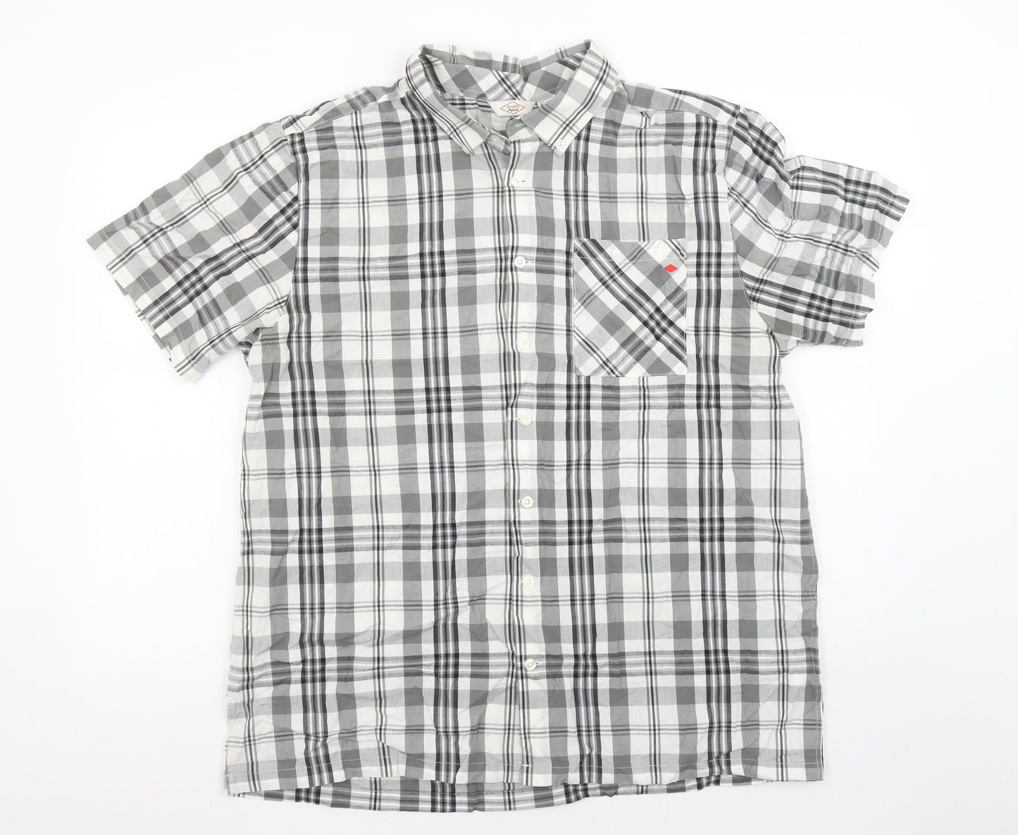 Lee Cooper Men's Grey Checked Short Sleeve Button-Up Shirt XL