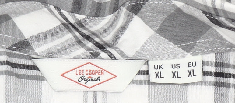 Lee Cooper Men's Grey Checked Short Sleeve Button-Up Shirt XL