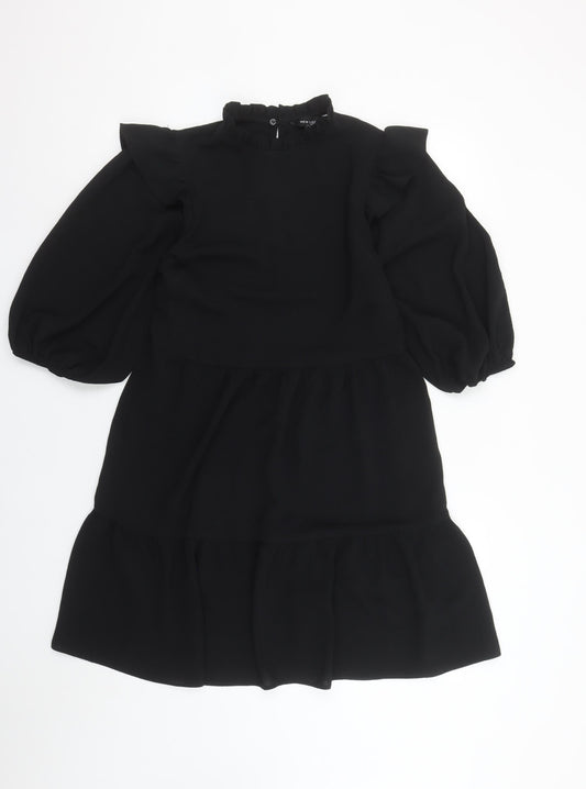 New Look Women Black Size 10 Fit & Flare Puff Sleeve Short Dress