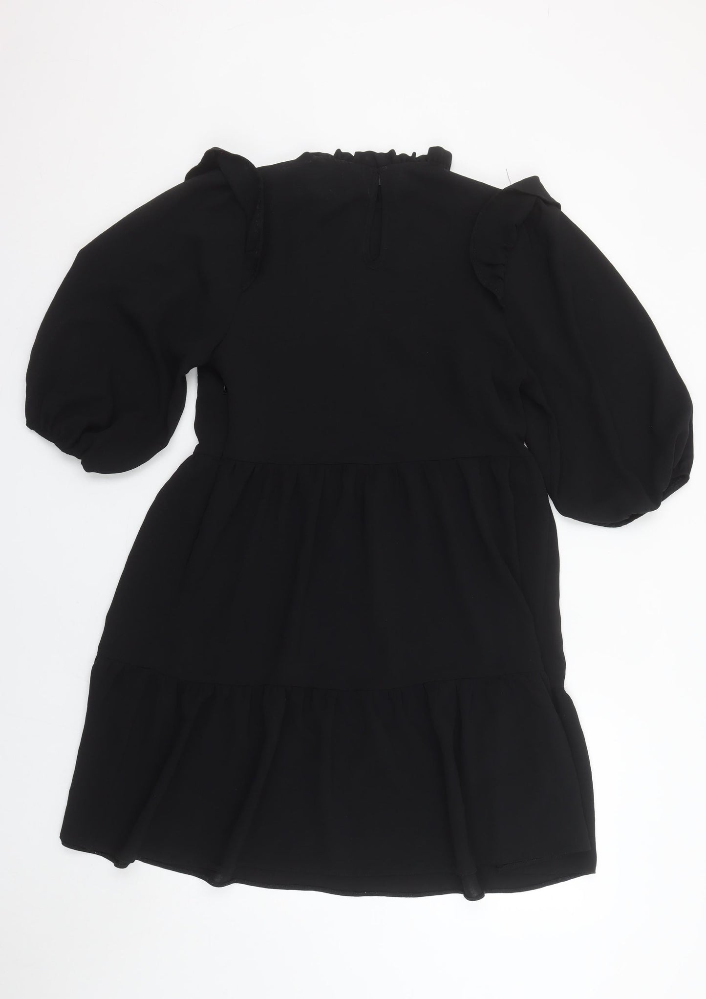 New Look Women Black Size 10 Fit & Flare Puff Sleeve Short Dress