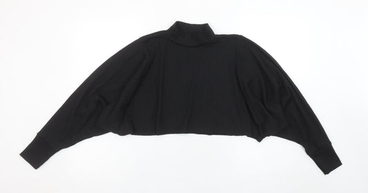 Boohoo Women’s Black Cropped Roll Neck Ribbed Long Sleeve Top Size 8
