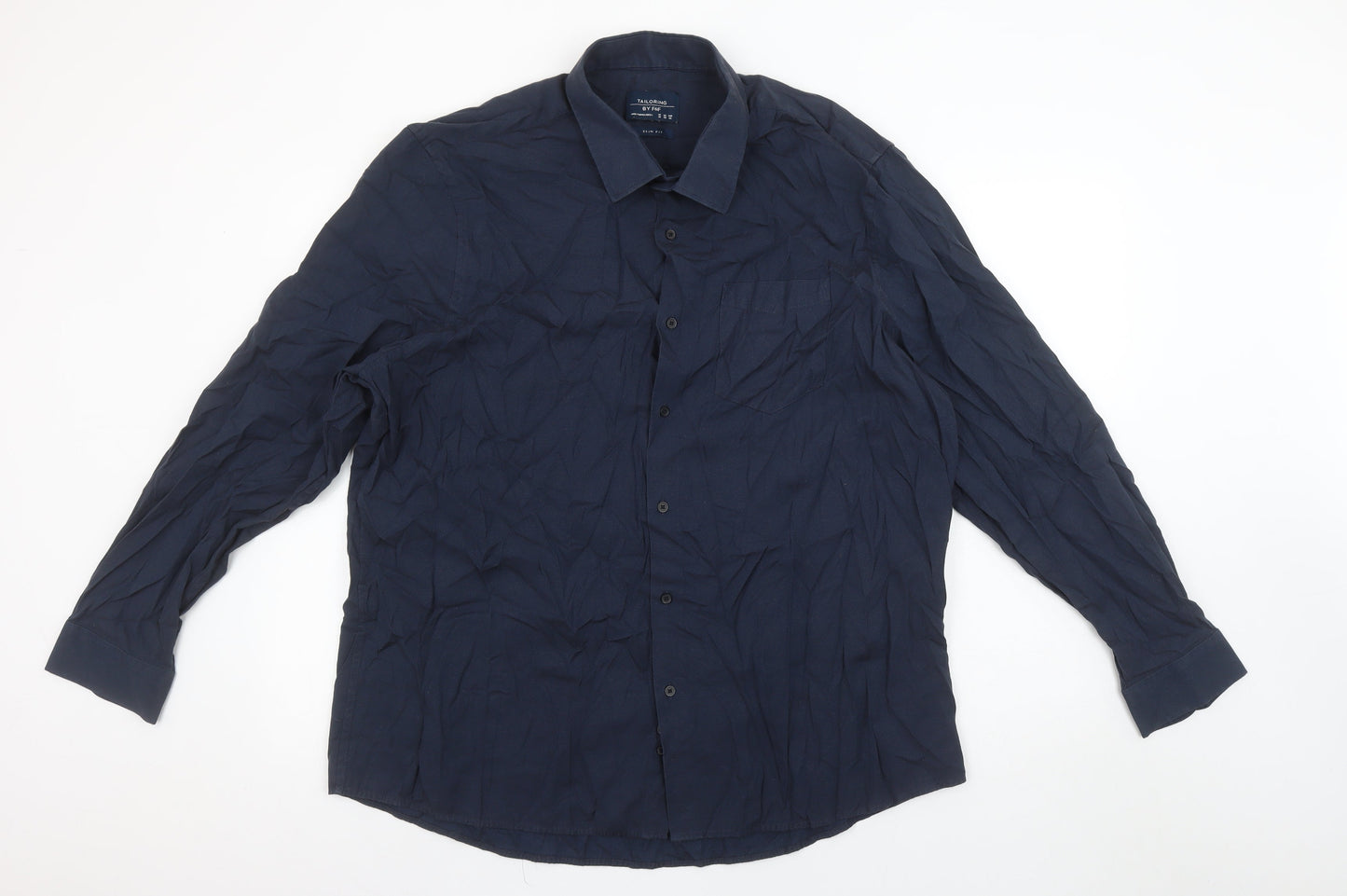 F&F Mens Blue Slim Fit Long Sleeve Button-Up Shirt Size 18