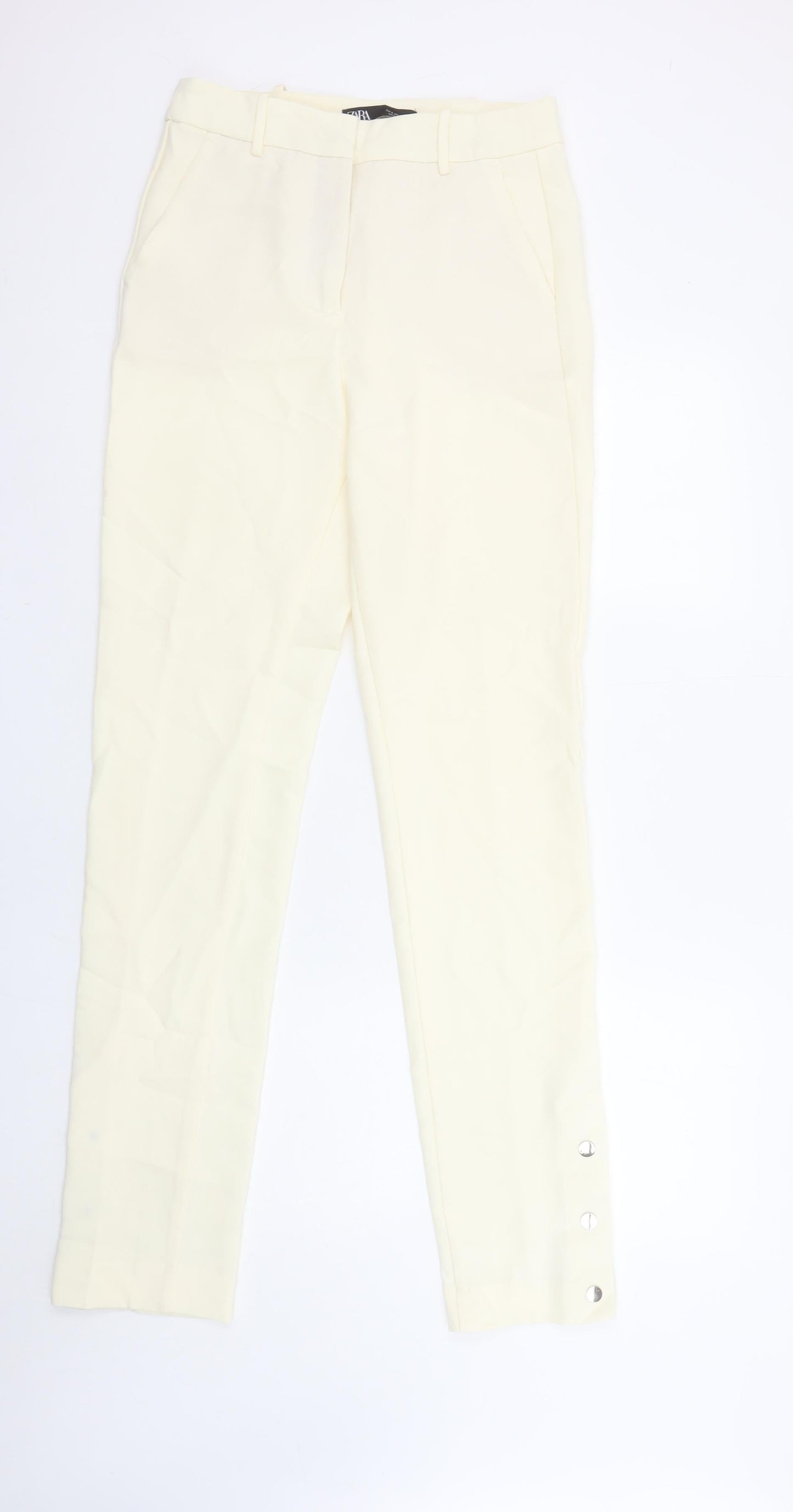 ZARA Women Ivory Slim Tapered Trousers S Stretch Casual