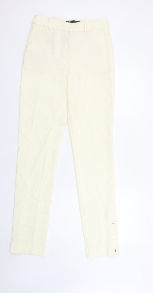 ZARA Women Ivory Slim Tapered Trousers S Stretch Casual