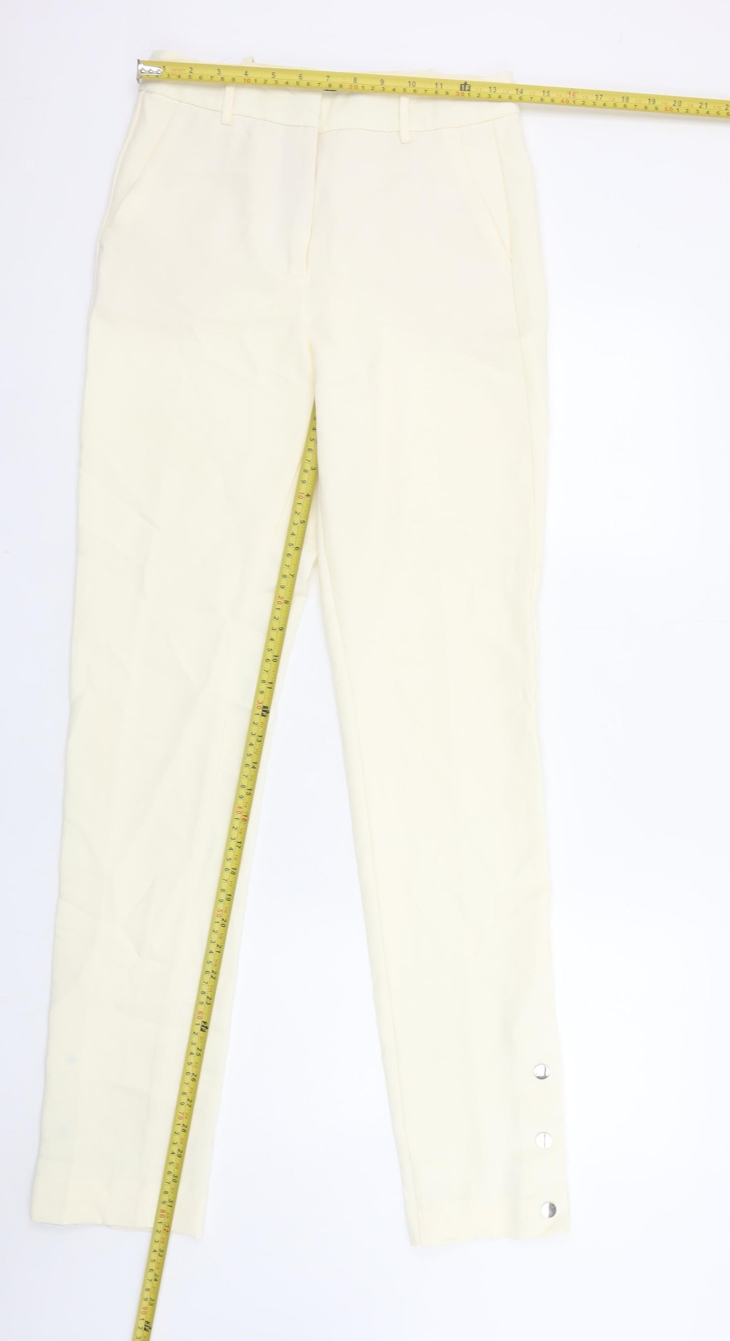 ZARA Women Ivory Slim Tapered Trousers S Stretch Casual