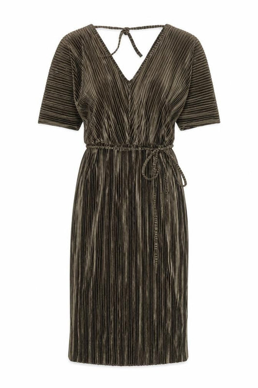 River Island Women’s Brown Velvet Pleated Wrap Dress Size 10