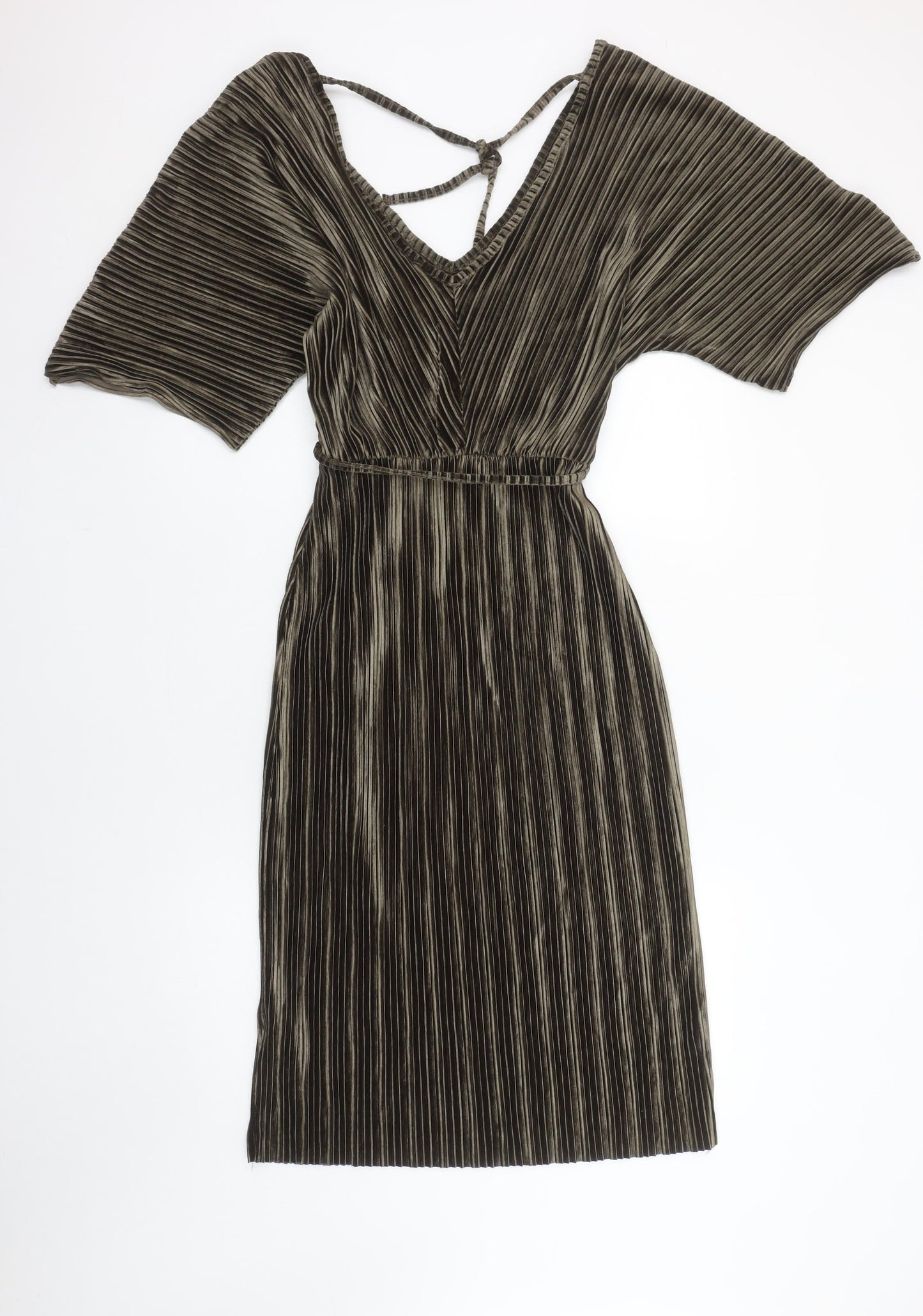 River Island Women’s Brown Velvet Pleated Wrap Dress Size 10