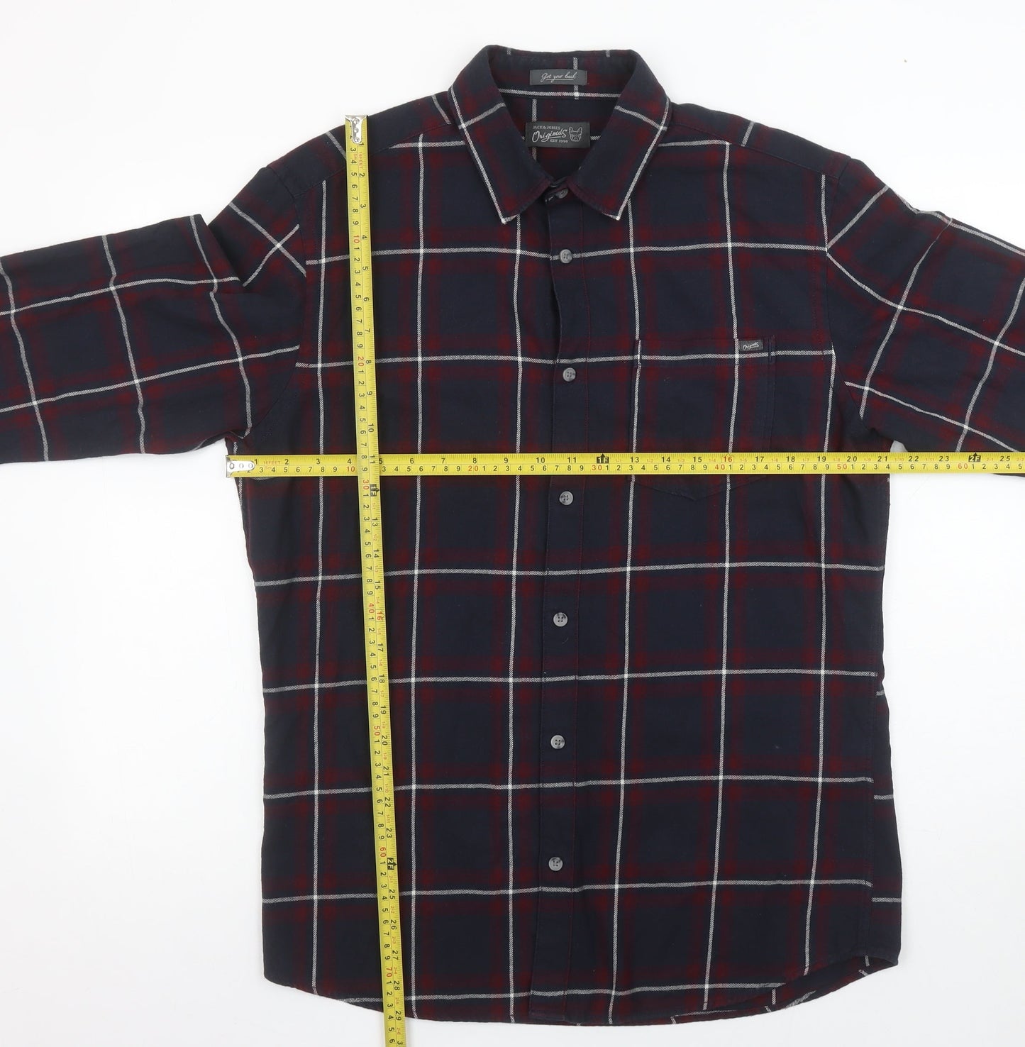 Jack & Jones Mens Blue Checked Long Sleeve Cotton Shirt Size L