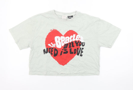 Zara Girls The Beatles Grey Cropped Graphic T-Shirt 11-12 Years