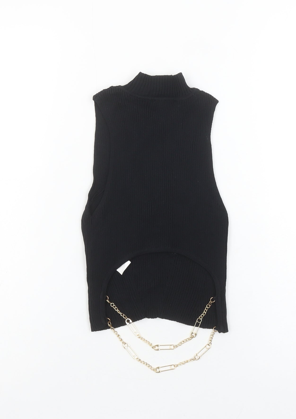 Bershka Women’s Black Cropped High Neck Sleeveless Knit Tank Top XS
