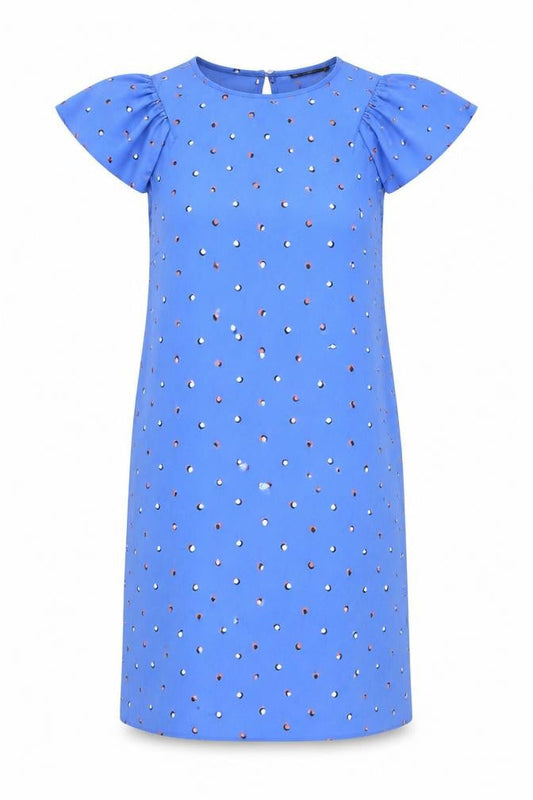 Zara Women Blue Polka Dot Shift Dress M Puff Sleeve