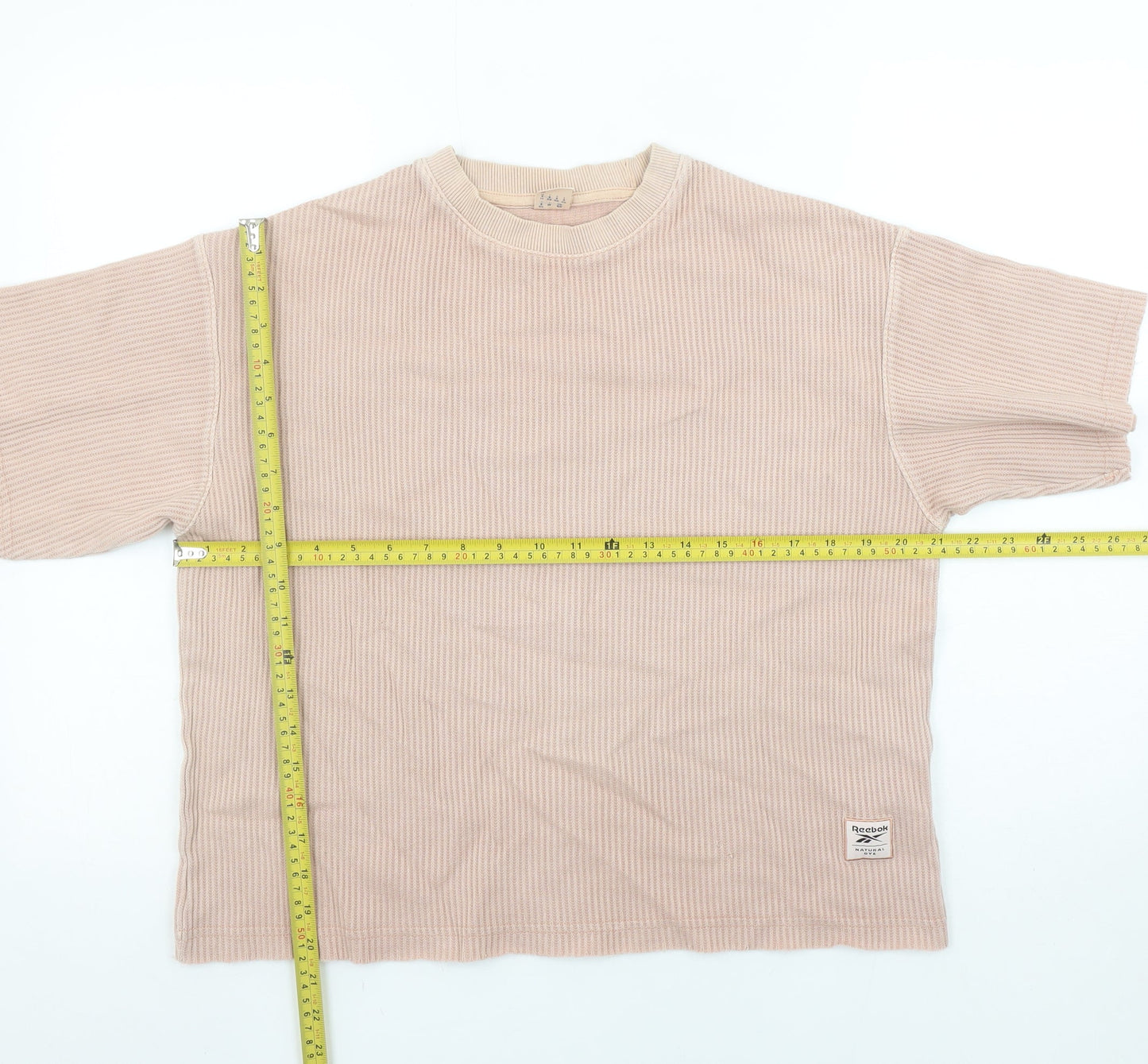 Reebok Women’s Beige Ribbed Crew Neck Short Sleeve T-Shirt Size S