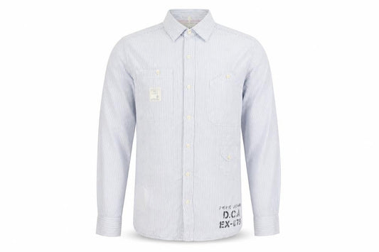 Pepe Jeans Men's Blue Striped Slim Fit Long Sleeve Button-Up Shirt L