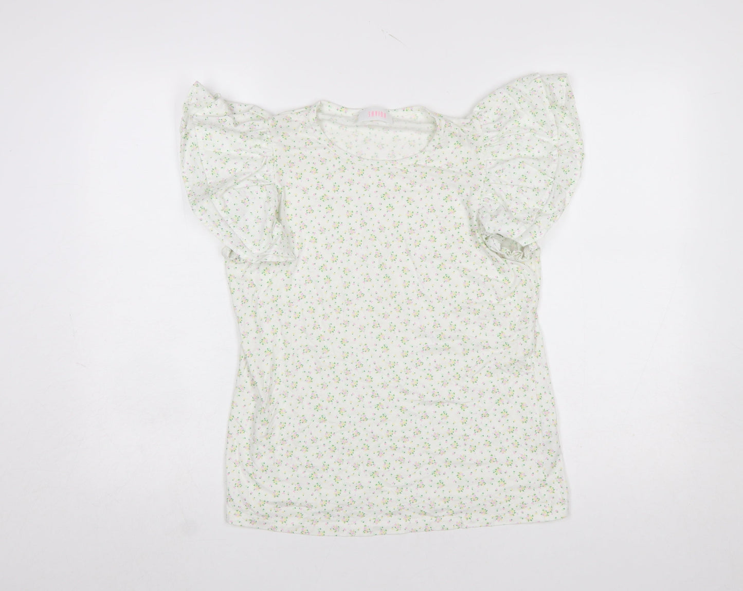 Savida Women’s White Floral Puff Sleeve Cotton T-Shirt Size 12