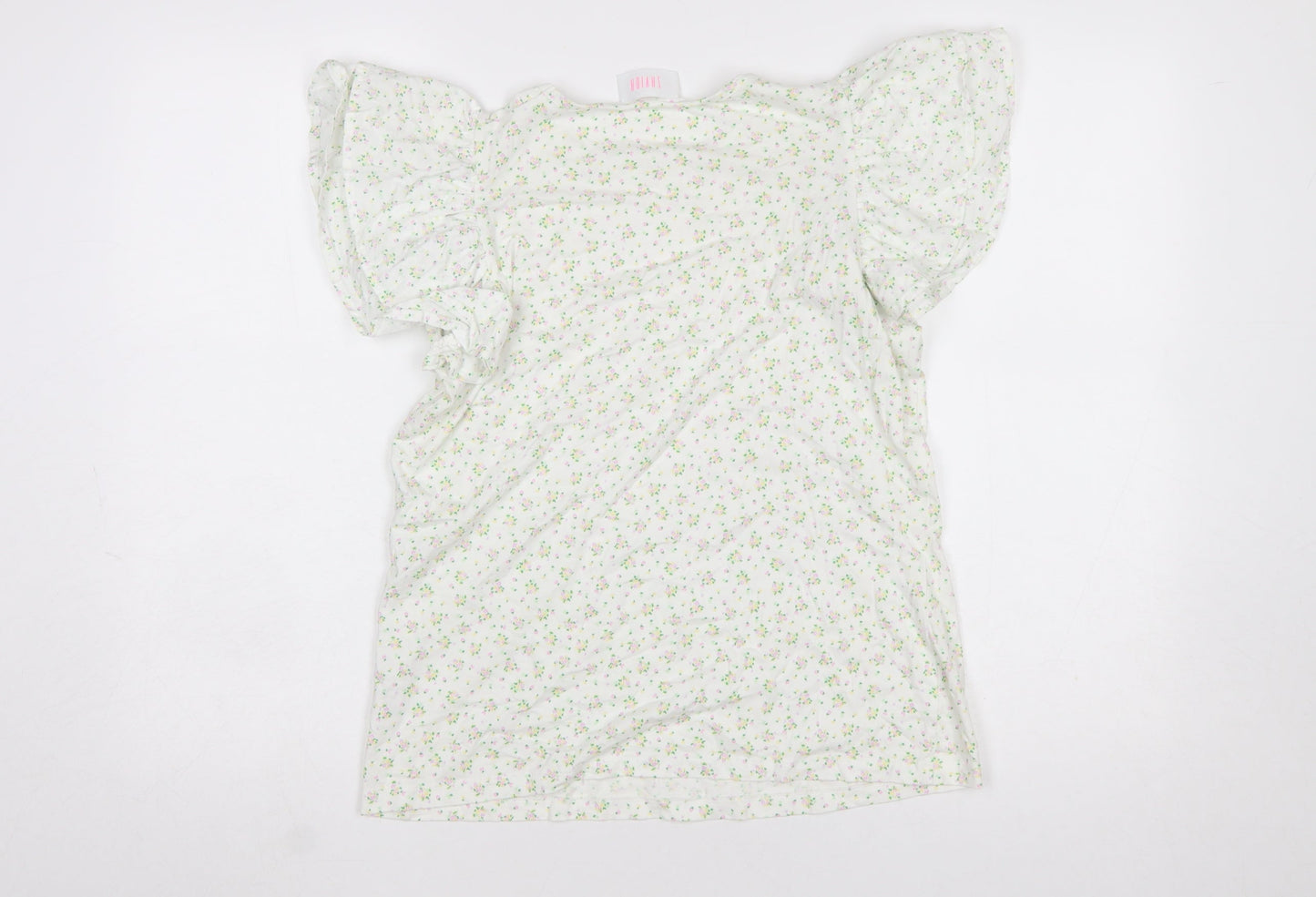 Savida Women’s White Floral Puff Sleeve Cotton T-Shirt Size 12
