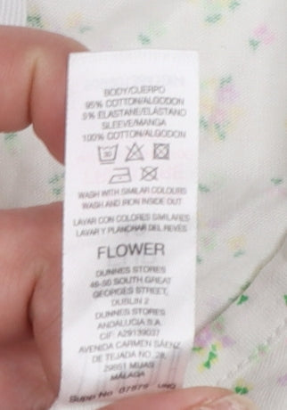 Savida Women’s White Floral Puff Sleeve Cotton T-Shirt Size 12