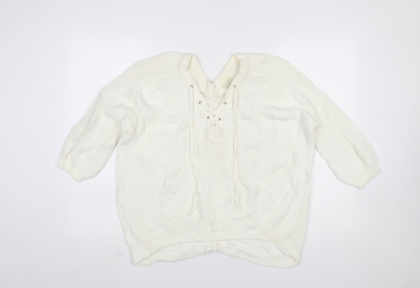 River Island Women’s Ivory Cotton Knit Lace-Up Jumper Size 6