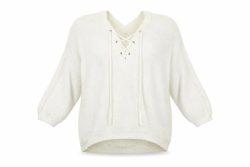 River Island Women’s Ivory Cotton Knit Lace-Up Jumper Size 6