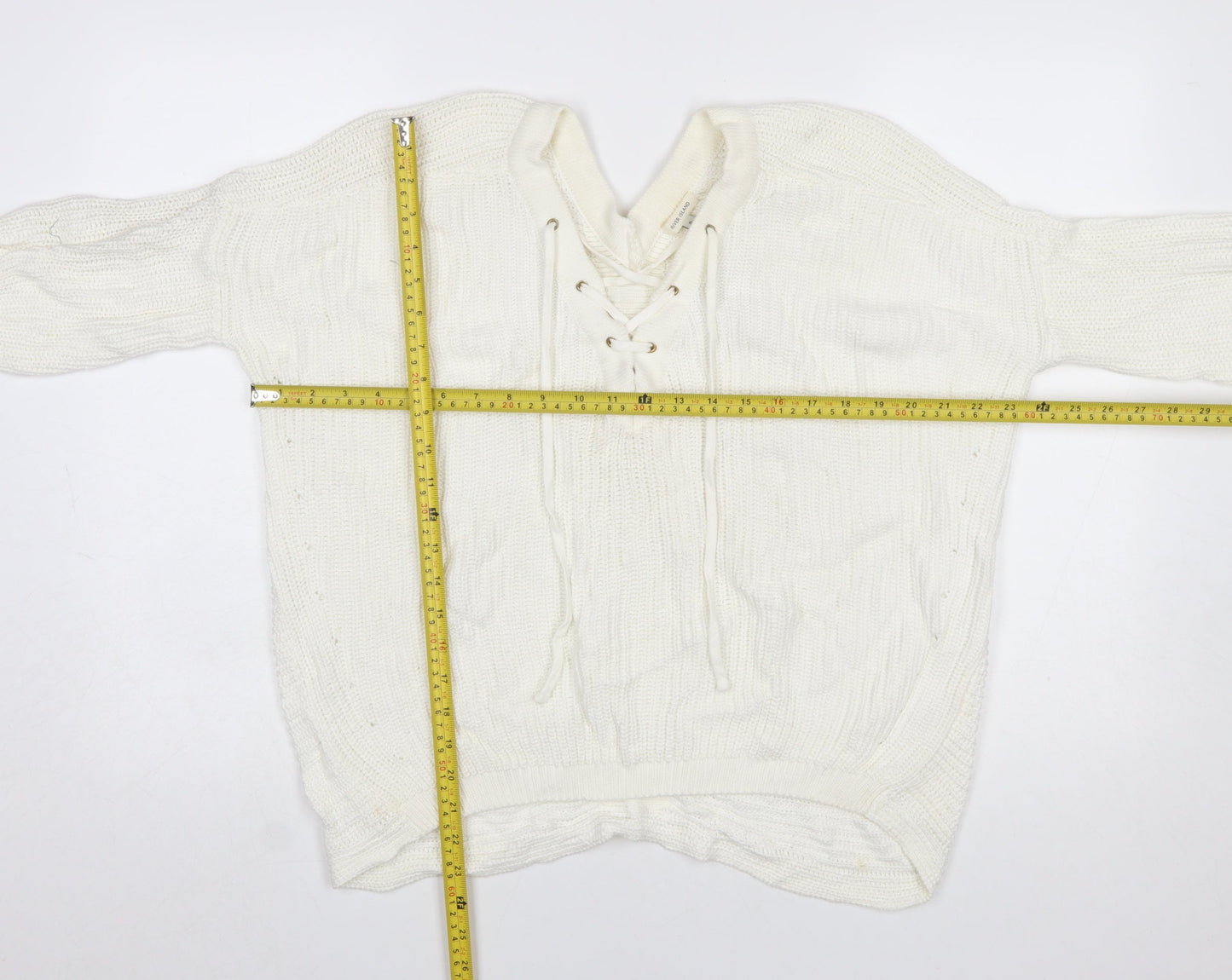 River Island Women’s Ivory Cotton Knit Lace-Up Jumper Size 6