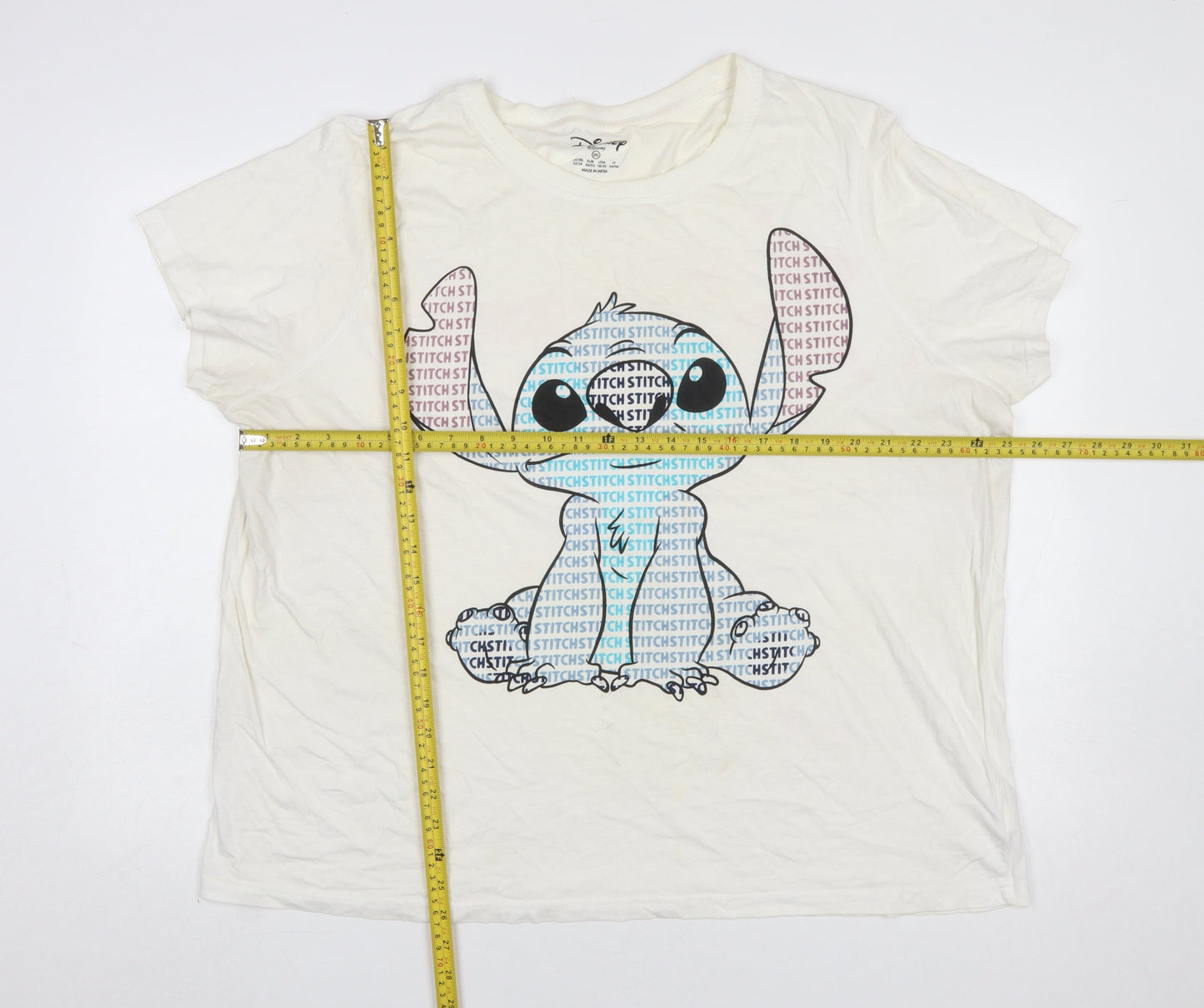 Disney Womens Ivory Stitch Graphic T-Shirt 2XL Cotton Short Sleeve Top
