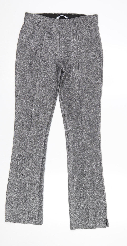 ZARA Women Silver Metallic Stretch Leggings Size 8 Party Knit Pants