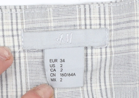 H&M Womens Grey Check Paperbag Trousers Size 8 Regular Fit