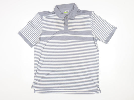 IZOD Men’s Grey Striped Performance Golf Polo Shirt Size L