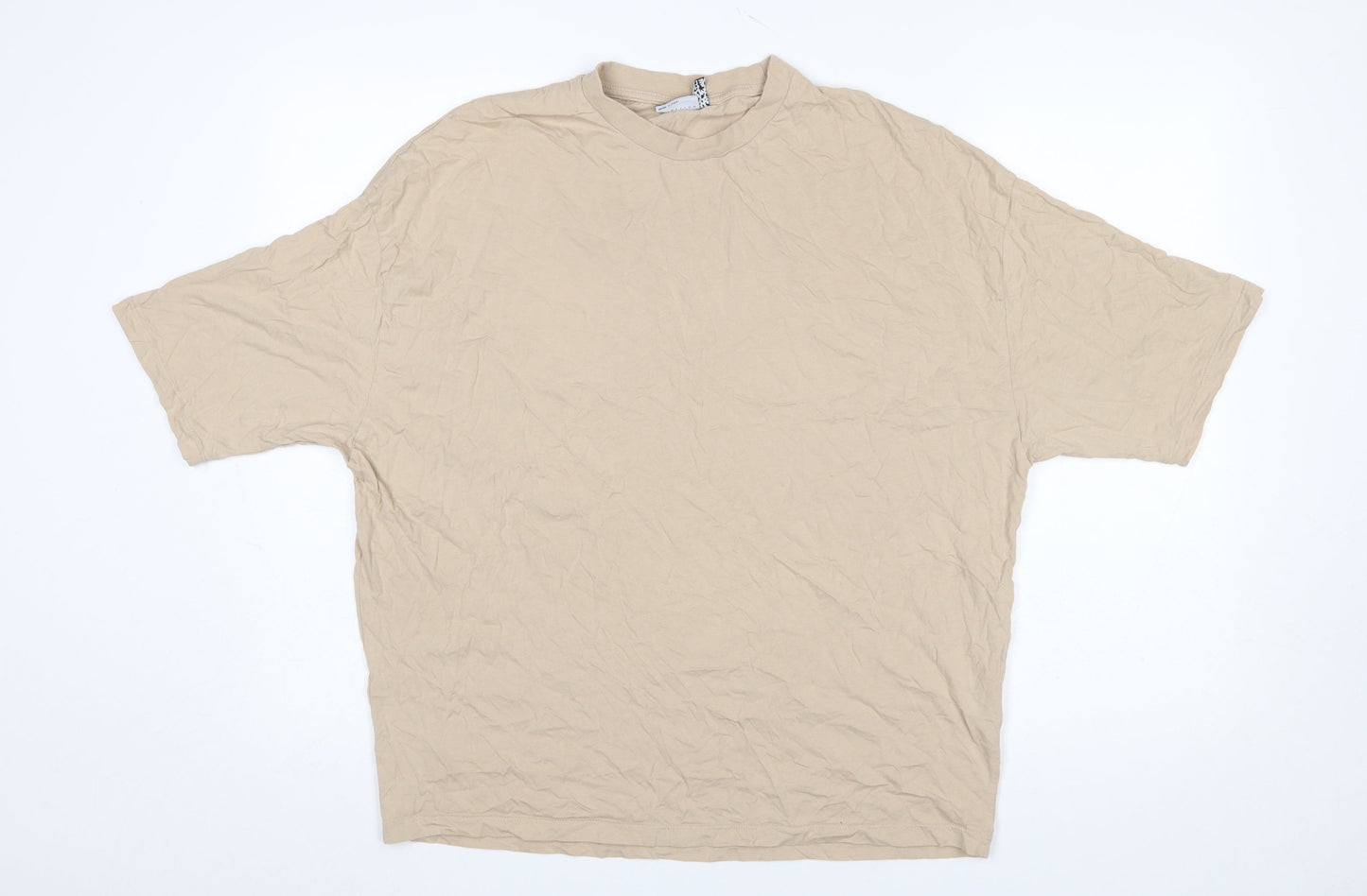 ASOS Design Men's Beige Crew Neck Seoul Graphic Cotton T-Shirt Size S