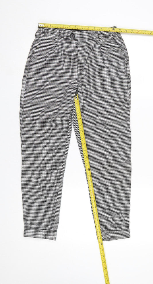 Bershka Women's Black Houndstooth Slim Tapered Trousers XS
