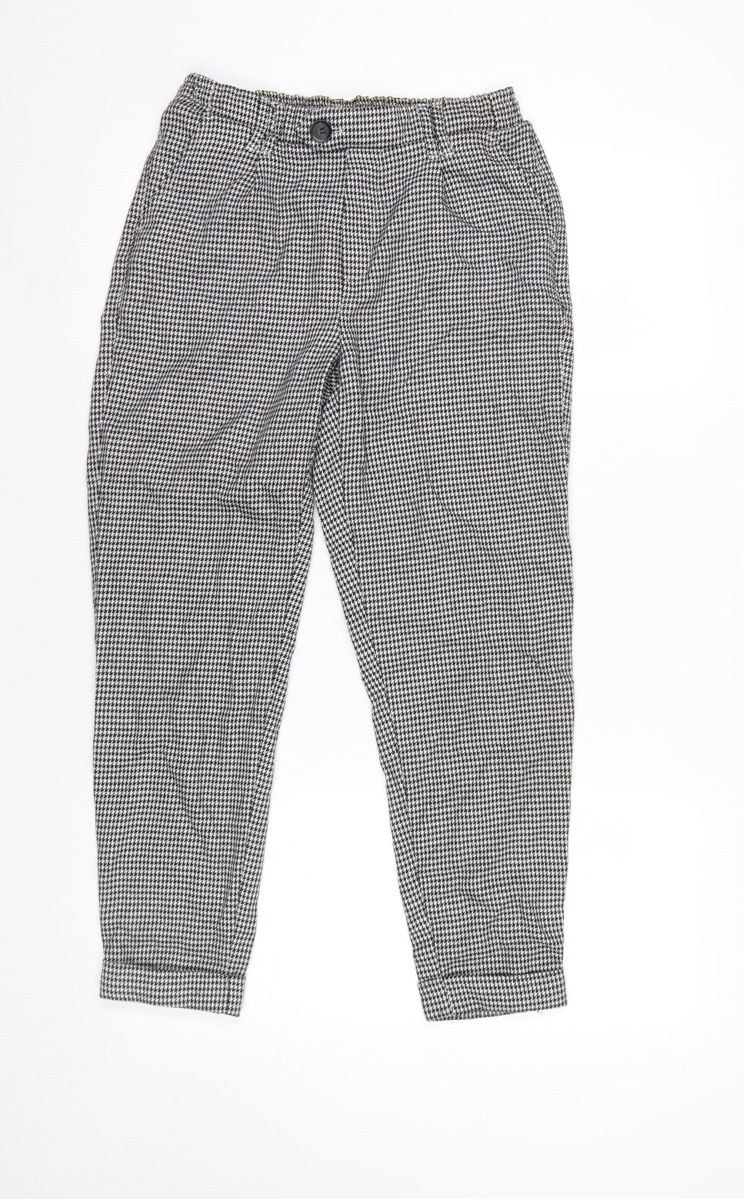 Bershka Women's Black Houndstooth Slim Tapered Trousers XS