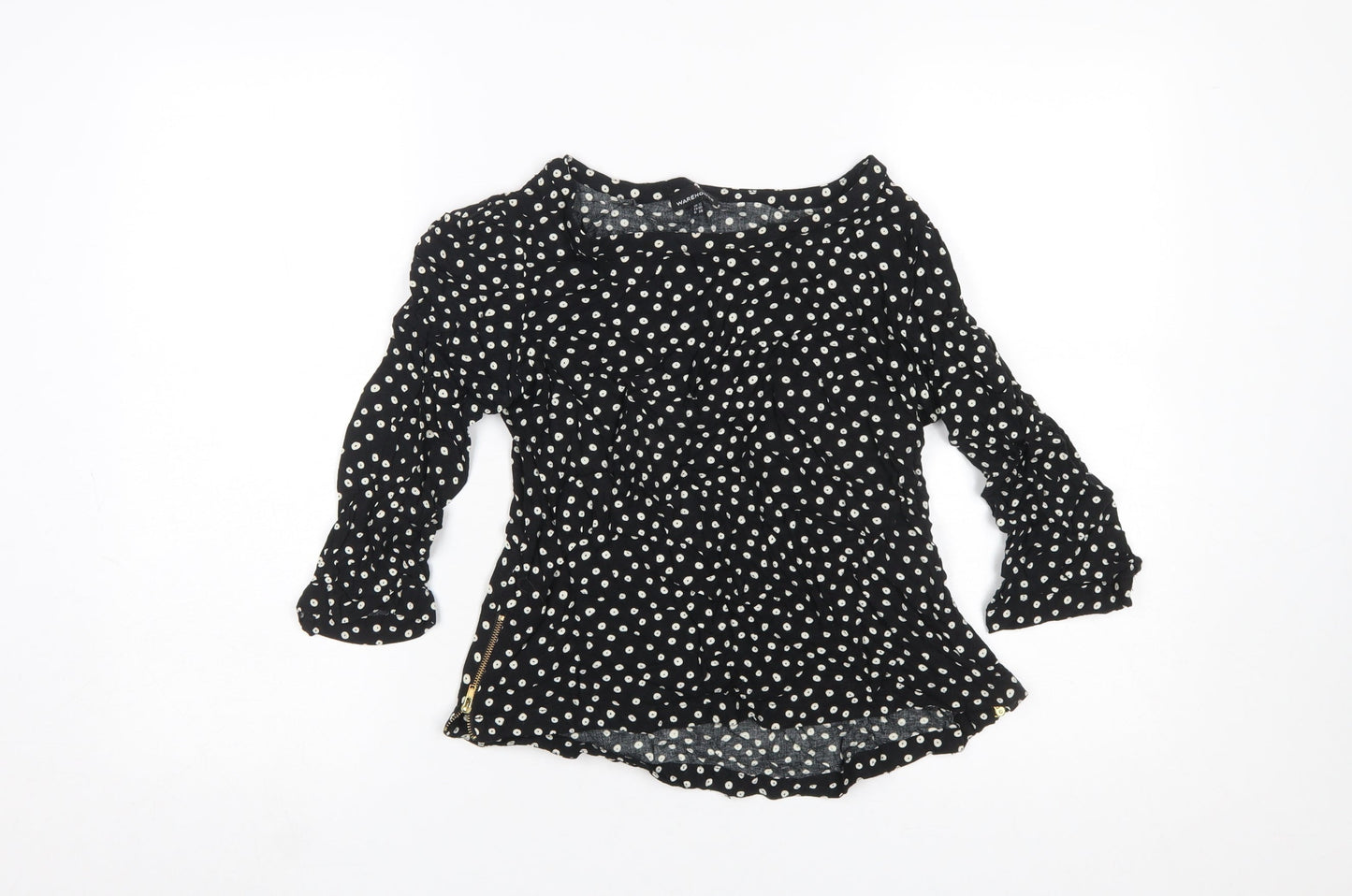 Warehouse Womens Black Polka Dot 3/4 Sleeve Tunic Blouse Size 12
