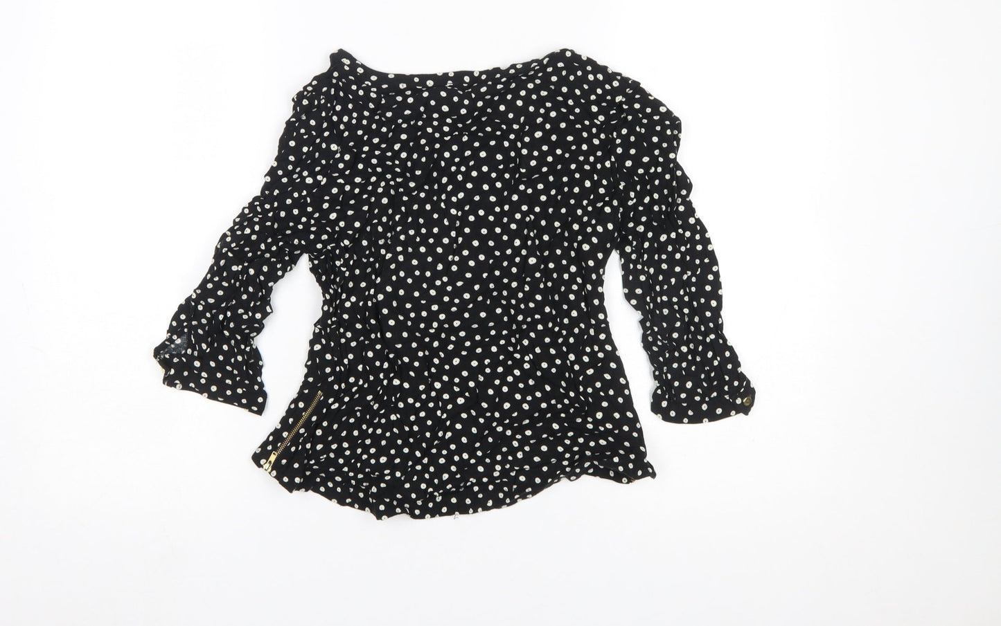 Warehouse Womens Black Polka Dot 3/4 Sleeve Tunic Blouse Size 12