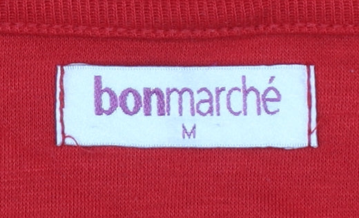 Bonmarché Women's Red Embroidered V-Neck Cotton T-Shirt Size M