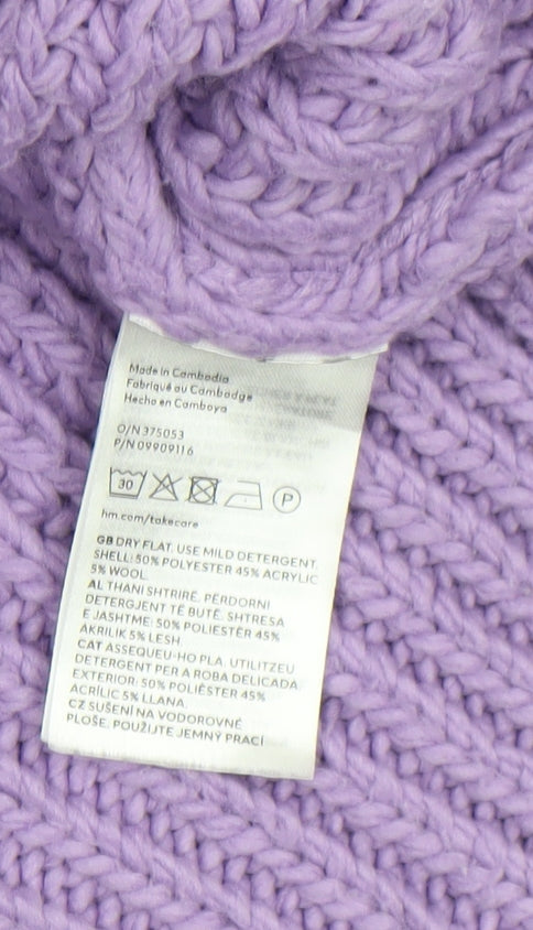 H&M Women’s Purple Chunky Roll Neck Relaxed Fit Jumper Size 8