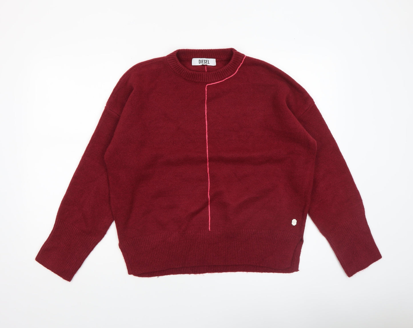 Diesel Womens Red XS Crew Neck Wool Blend Long Sleeve Jumper
