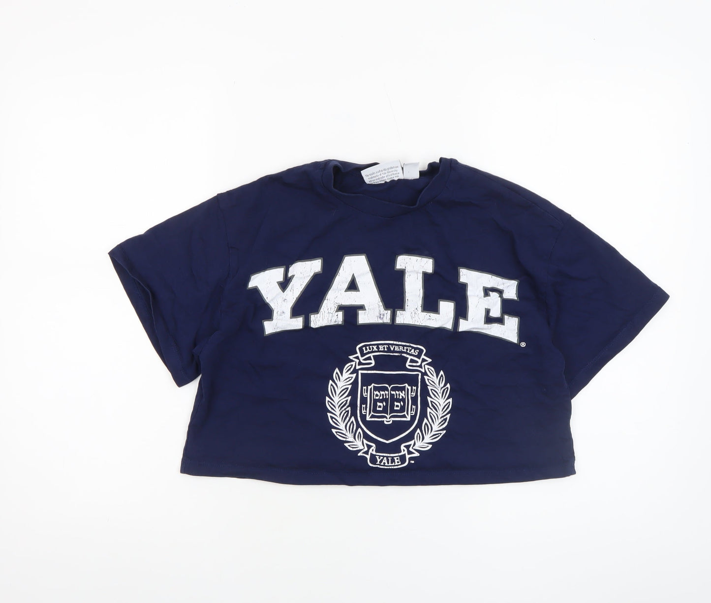 Yale University Women's Blue Cropped T-Shirt Size S Cotton