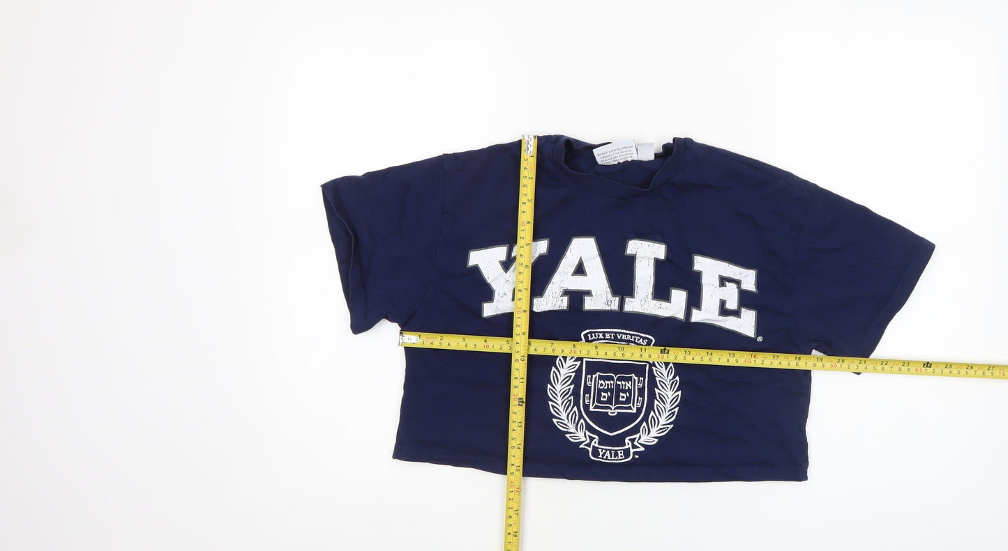 Yale University Women's Blue Cropped T-Shirt Size S Cotton