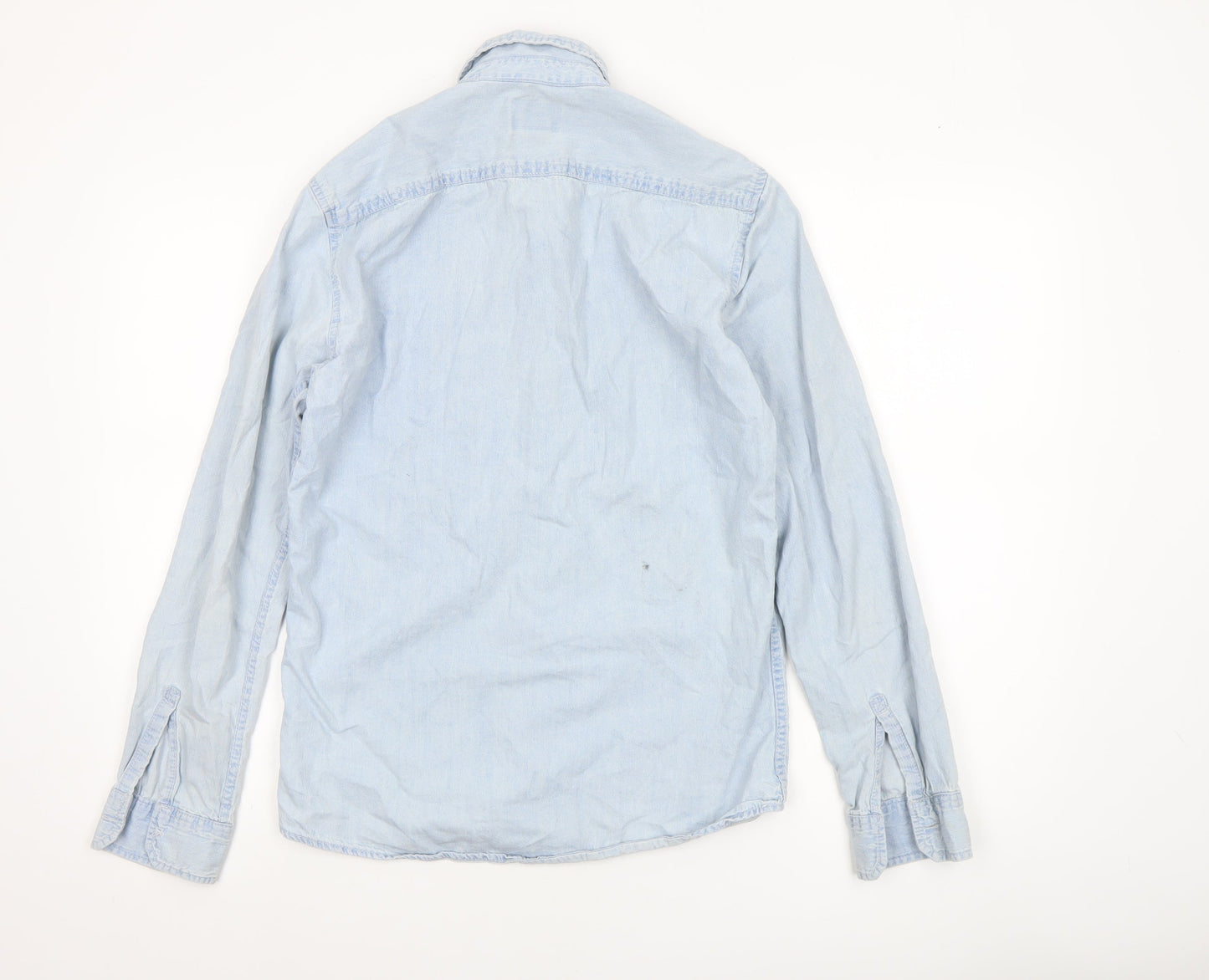 Pull & Bear Women’s Blue Denim Button-Up Shirt Size 8 Cotton