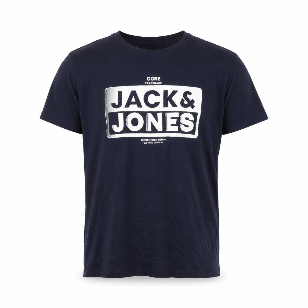 Jack & Jones Mens Blue Graphic Logo Crew Neck Cotton T-Shirt Size M