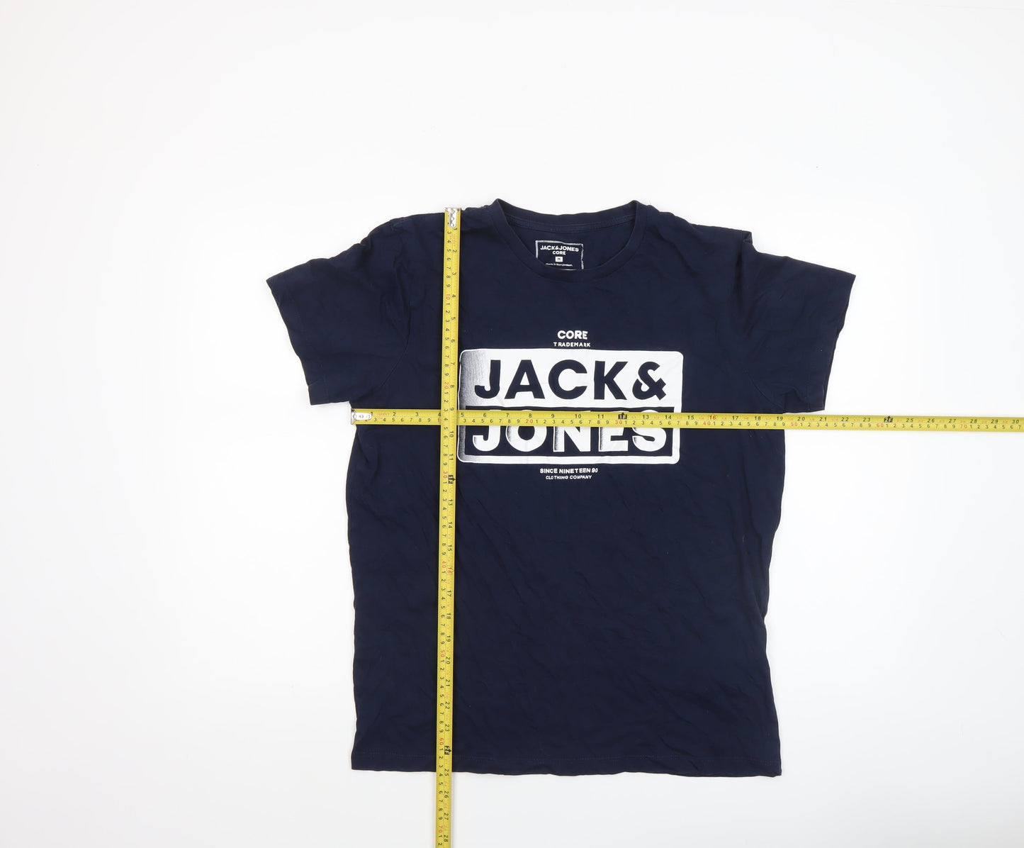 Jack & Jones Mens Blue Graphic Logo Crew Neck Cotton T-Shirt Size M