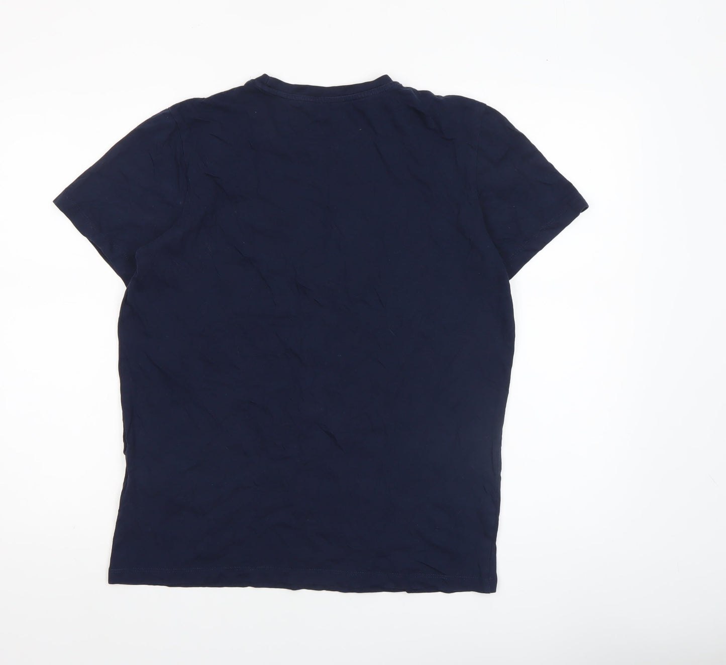 Jack & Jones Mens Blue Graphic Logo Crew Neck Cotton T-Shirt Size M