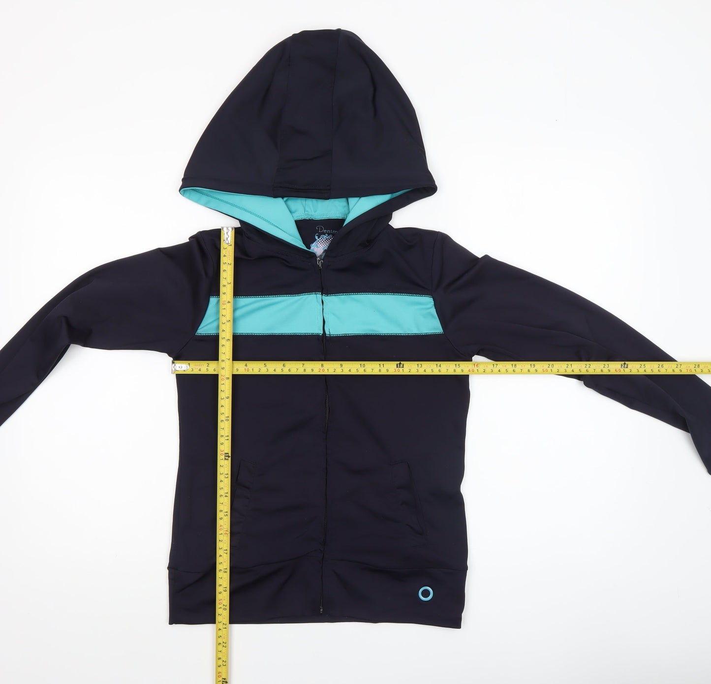 Denim Co Women Navy Blue & Aqua Full Zip Yoga Hoodie Size 8