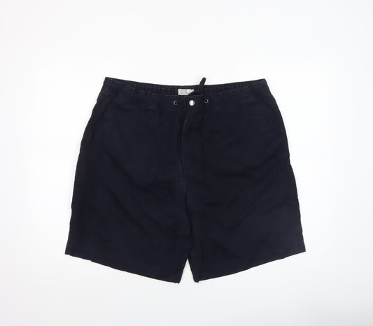 Savatini Men’s Blue Cotton Chino Shorts L Elastic Waist Casual