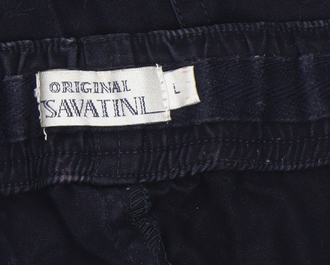 Savatini Men’s Blue Cotton Chino Shorts L Elastic Waist Casual