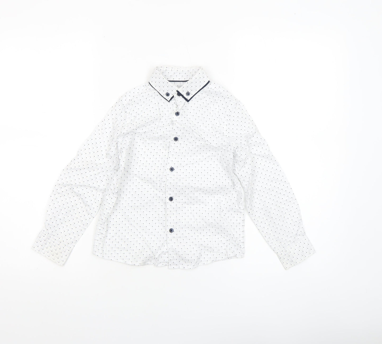 Next Boys White Polka Dot Button-Up Long Sleeve Cotton Shirt 6 Years