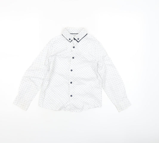 Next Boys White Polka Dot Button-Up Long Sleeve Cotton Shirt 6 Years