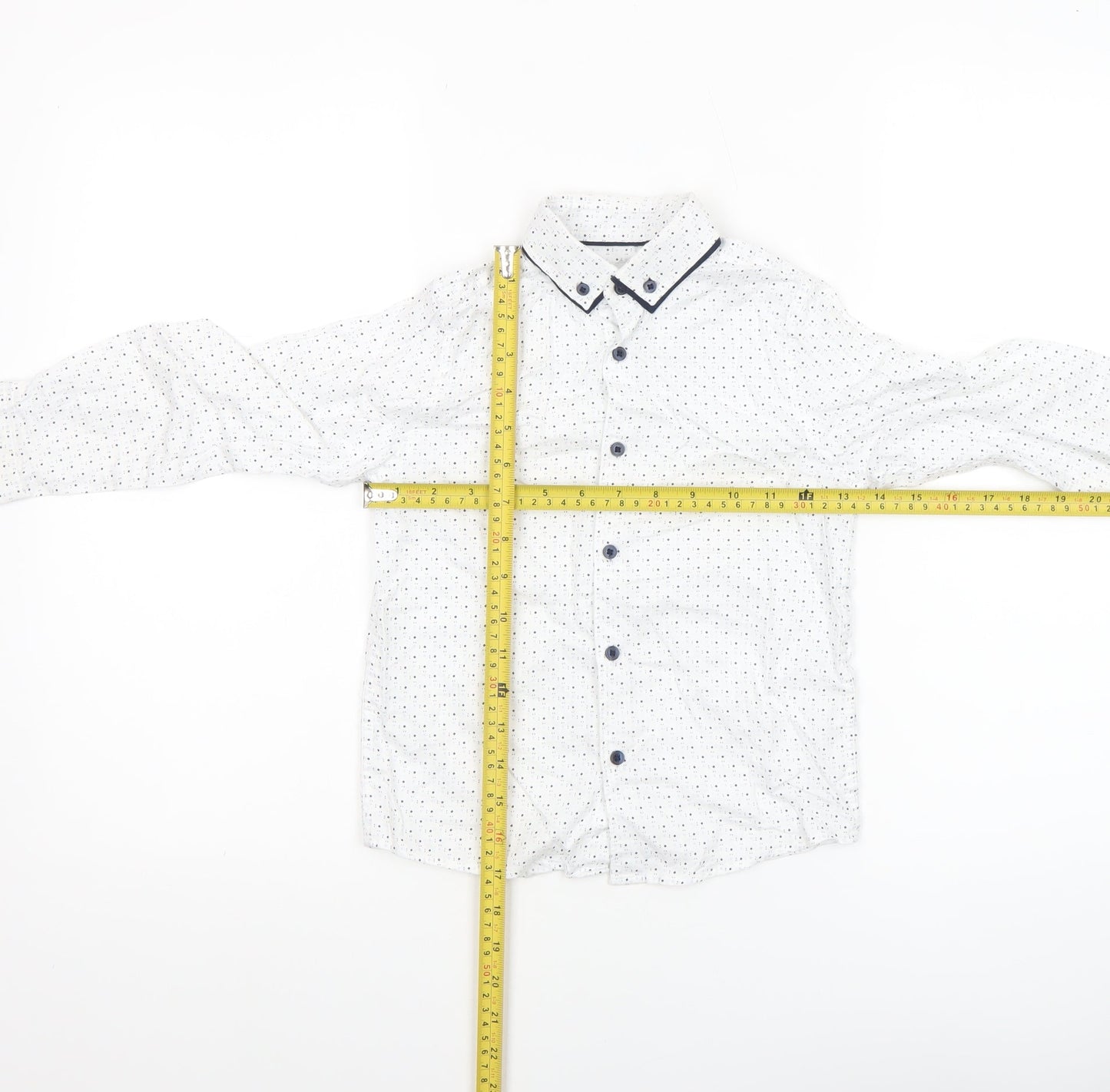 Next Boys White Polka Dot Button-Up Long Sleeve Cotton Shirt 6 Years