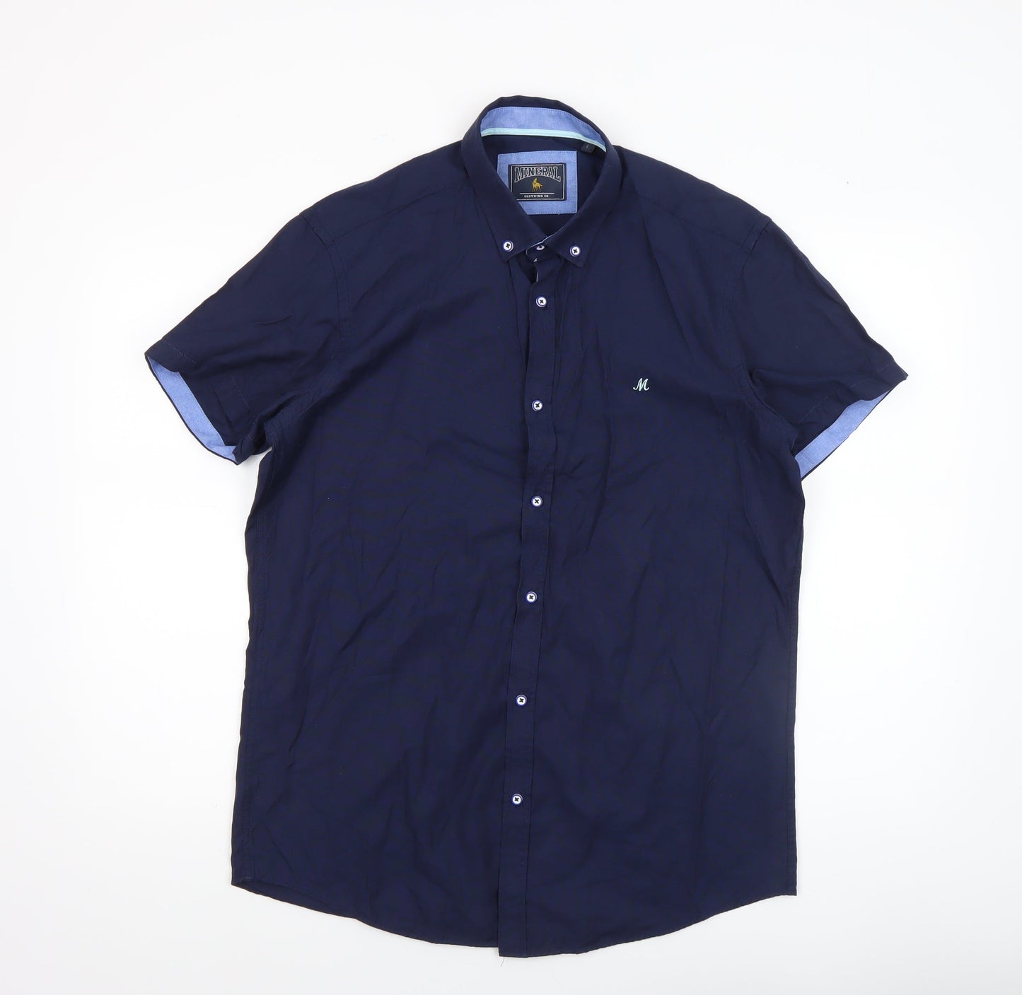 Mineral Men's Blue Short Sleeve Button-Down Casual Shirt L