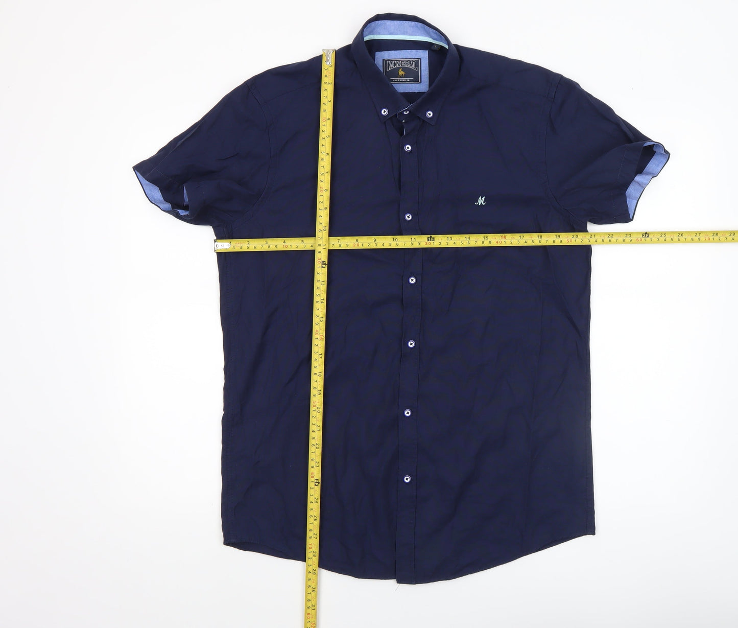 Mineral Men's Blue Short Sleeve Button-Down Casual Shirt L